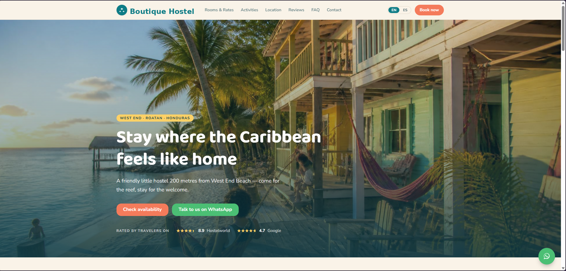 Boutique Hostel website preview